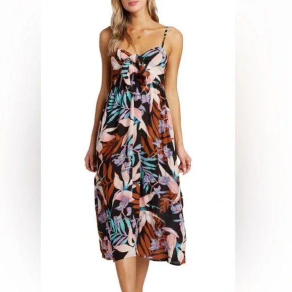 Billabong Tie Front Midi Dress - Picture 1 of 4